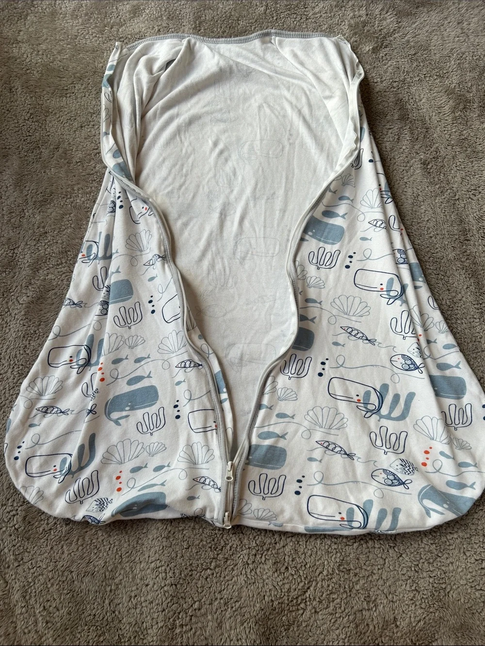 Sleeveless Baby Sleep Sack in Soft Blue Whale Print with 2-Way Zipper